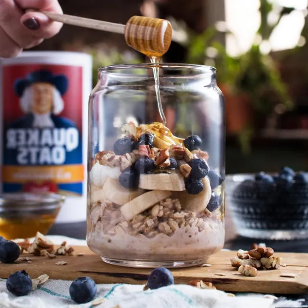 recetas Avena Nocturna Con Arándanos, Plátanos Y Pecanas