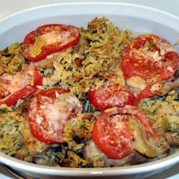 receta Casserole de tomates, riz et cuisses de poulet