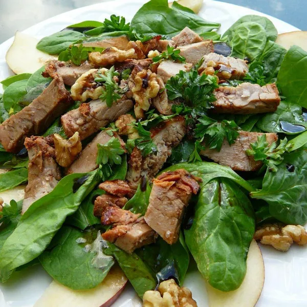 receta Salade Porc, Poire et Noix