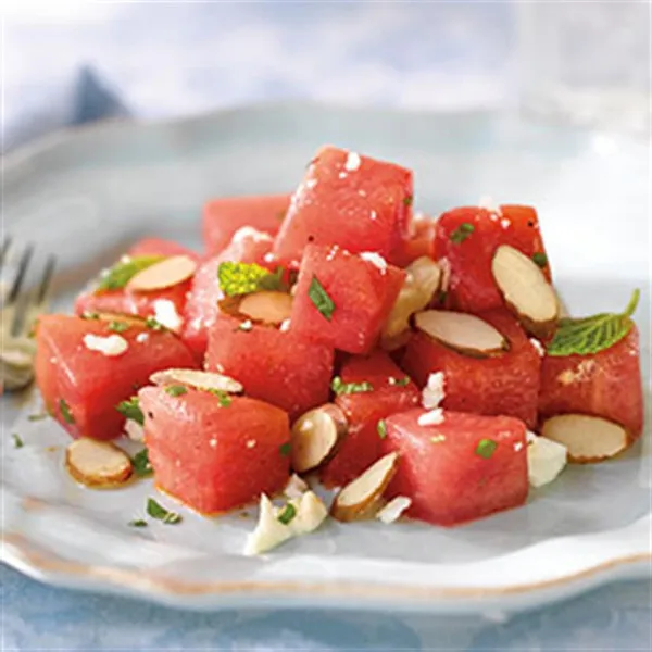 recetas Ensalada De Sandía, Almendras, Feta Y Menta