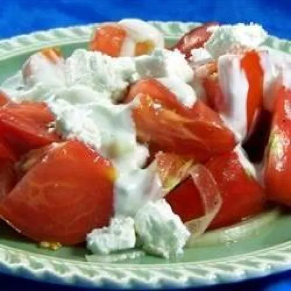 receta Salade de tomates anciennes au fromage de chèvre émietté