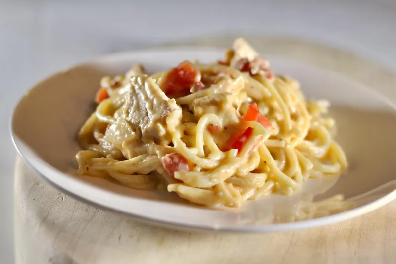 receta Spaghetti crémeux au poulet