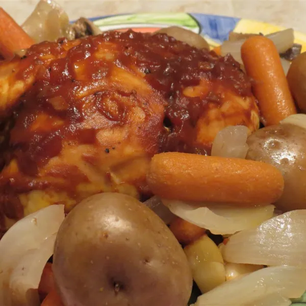 receta Poulet BBQ facile et pommes de terre rouges