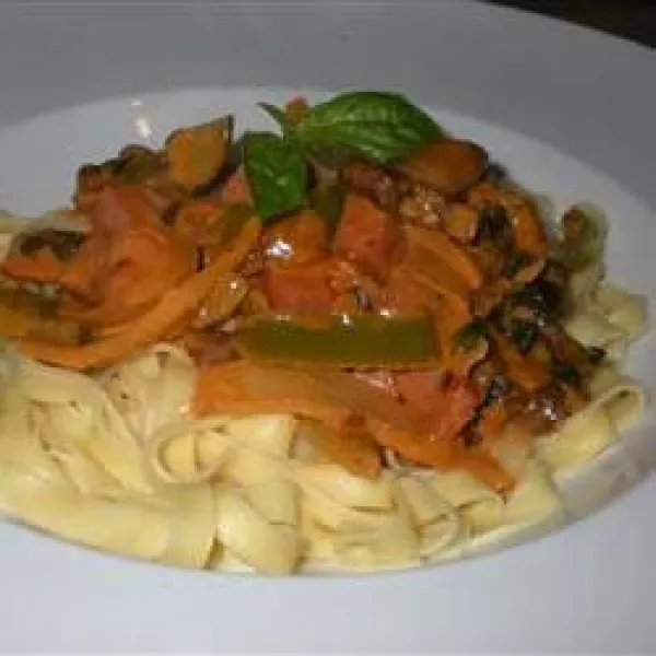 receta Fettuccini Aux Champignons, Jambon Et Sauce Rose