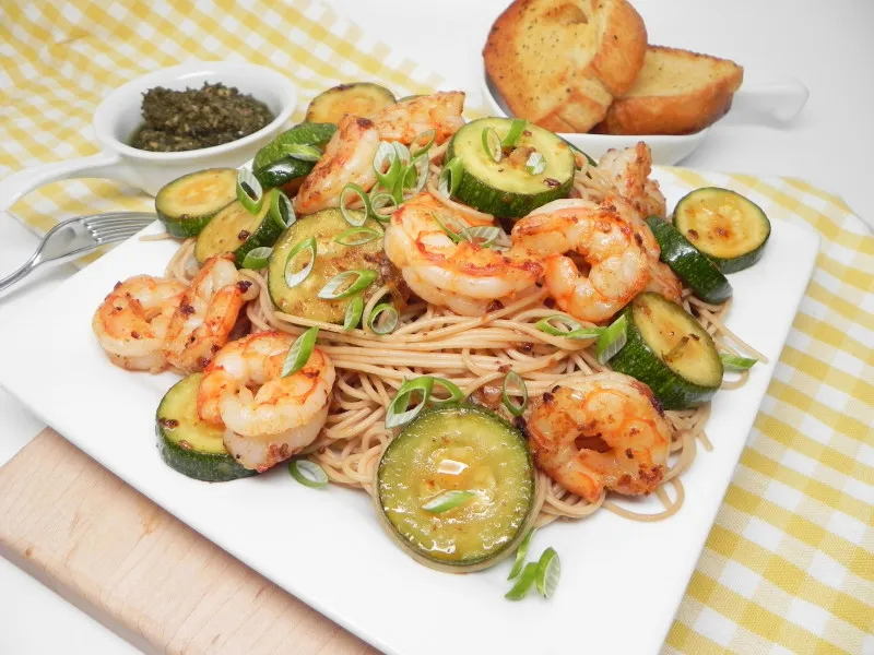 receta Crevettes au pesto d'été