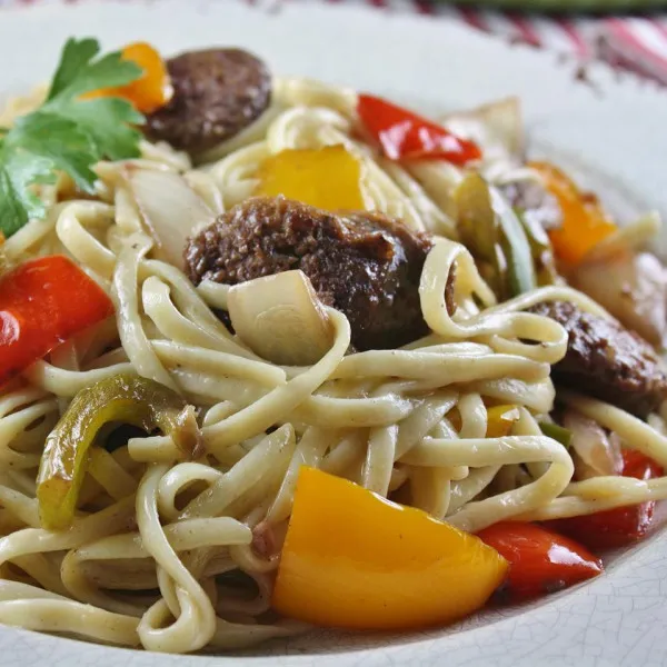 receta Linguini Aux Poivrons Et Saucisse