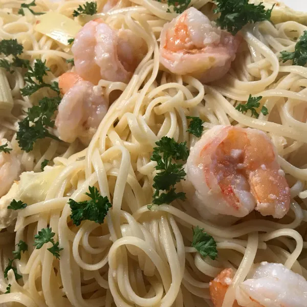 receta Crevettes et artichauts Pâtes linguines