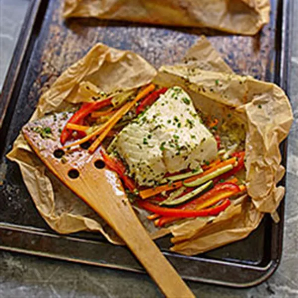 receta Sachets de lÃ©gumes et cabillaud au beurre