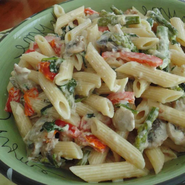 receta Pâtes Penne Primavera crémeuses