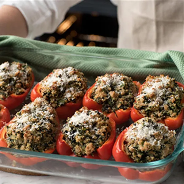 receta Poivrons farcis au poulet et au quinoa