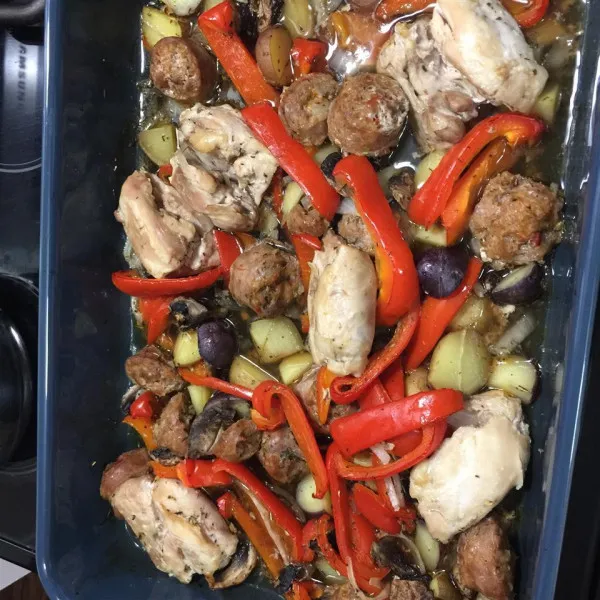 receta Pollo Asado Abundante Y Salchicha