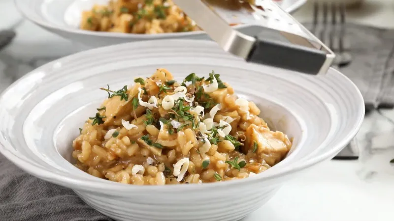 receta Poulet Rôti Avec Risotto Et Oignons Caramélisés