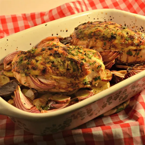 recetas Pollo Balsámico Con Cebollas Rojas Y Papas