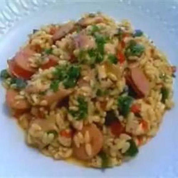 receta Risotto Con Pollo, Salchichas Y Pimientos