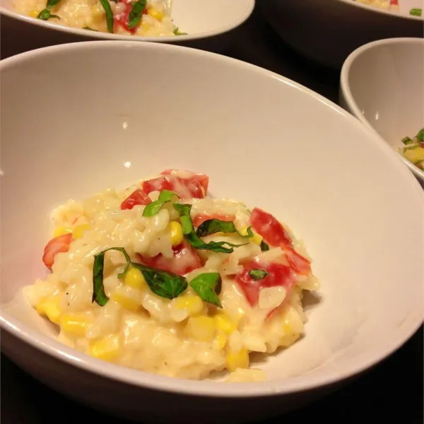 receta Risotto aux tomates, maïs et basilic