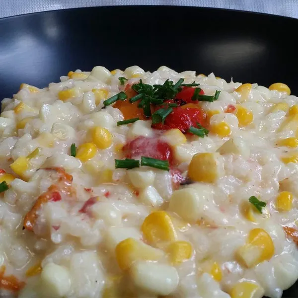 recette Risotto de maïs aux poivrons rouges rôtis