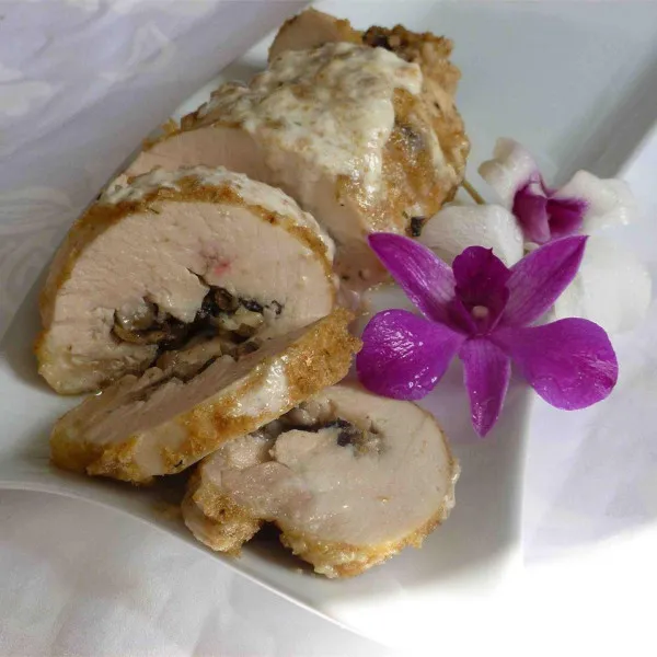 receta Rouleaux de poulet farcis aux champignons