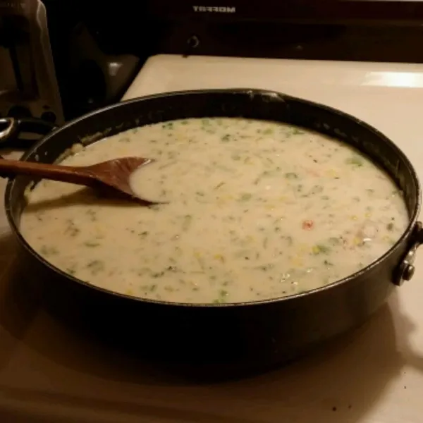 receta Soupe crémeuse aux crevettes et maïs