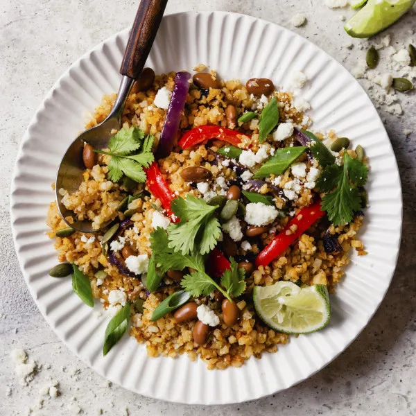 receta Tazones De Fajita De Coliflor Con Arroz Y Frijoles